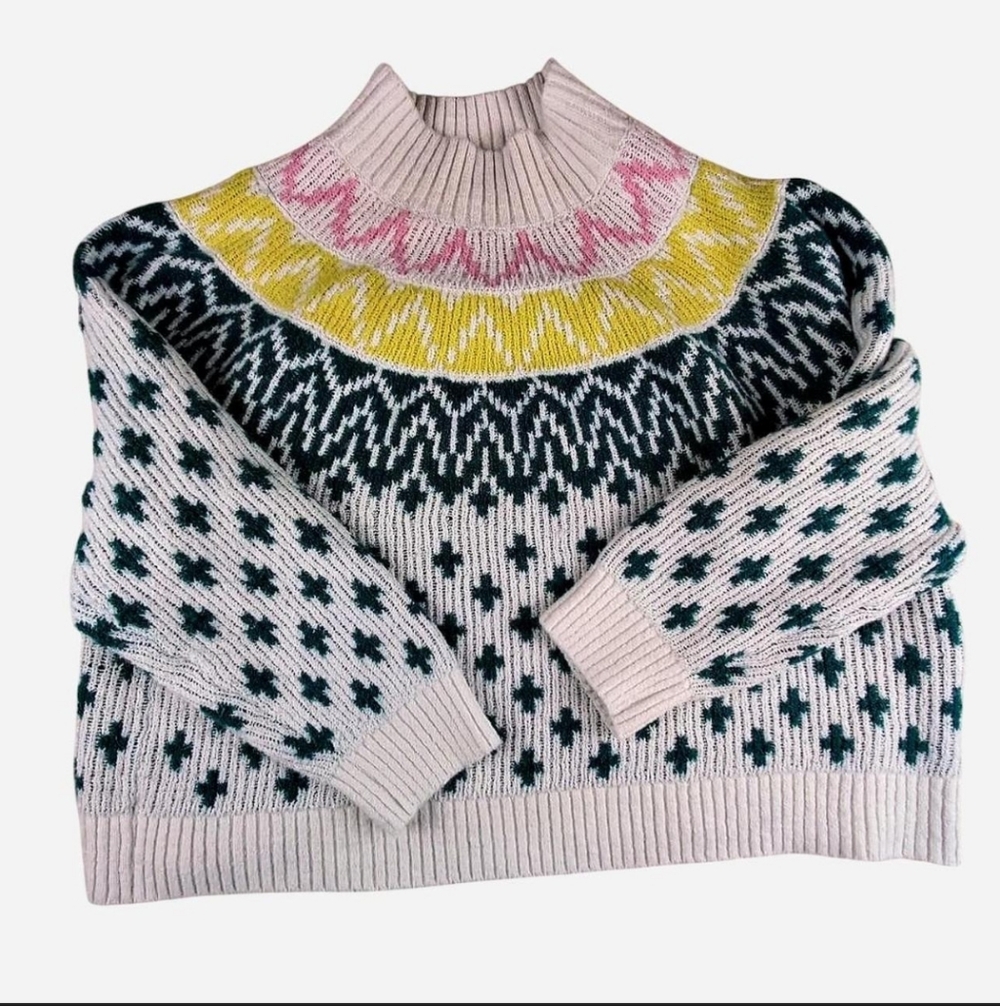 Old Navy Go-Cycled Womens Pink Nordic Fair Isle Knit Crewneck Sweater XXL
